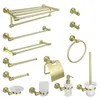 Bath Accessory Set Brushed Gold Wall Mounted Towel Holder Toilet Roll Paper Holder Robe Hook Soap Dispenser Toilet Brush Bathroom Hardware Set 231124