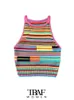 Survêtements pour femmes TRAF femmes mode rayé tricot débardeurs et haute taille élastique Shorts femme deux pièces ensembles Mujer 230425