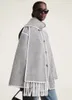 Женская шерстяная сумка-тоут, брендовая весенняя маленькая ароматная стильная воздушная куртка-шарф с белой каймой и бахромой, высокое качество 231124