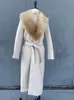 Mélanges de laine pour femmes RR1534 Beige détaché grand col en fausse fourrure mélanges de laine manteaux femmes X longs vestes de laine d'hiver en vrac ceinture nouée à la taille vêtements d'extérieur 231124