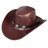 Basker 50jb unisex bred brim cowboy hatt andas gentleman sommarsemester dekorer bergsklättring vintage snidbälte