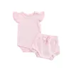 Set di abbigliamento FOCUSNORM 4 colori estate neonate ragazzi vestiti 2 pezzi 0-24 m volant manica pagliaccetto solido top pantaloni elastici in pizzo