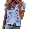 Women's Blouses Women Blouse Top V Neck Shirring Ruffle Edge Short Sleeves Flower Print Loose Pullover Soft Lady Dating Party Shirt