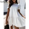 Casual Dresses Sampic Fashion Loose Beach Ruffles O Neck Woman Short Sleeve Dress Plus Size Size Mini Khaki White Bohemian Summer 20231