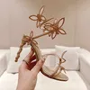 Rene Caovilla butterfly crystal decorative high sandals stiletto women evening dress shoes 9.5cm Serpentine Wraparound luxury designer women's high heels with bag