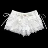 Damen-Shorts Mehrschichtige Spitzen-Shorts Damen-Bänder Blumen-Rüschen Elastische Taille Süße Kuchen-Shorts Lolita-Shorts für süße Mädchen Kawaii-Kleidung 230425