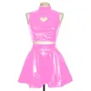 Vestidos de trabalho street wear brilhante pvc vestido conjuntos mini conjunto de correspondência olhar molhado couro falso feminino pólo dança boate sexy clubwear XS-7XL