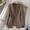 Costumes pour femmes Femmes Café Gris Stripe Formelle Blazer À Manches Longues Simple Boutonnage Veste D'affaires Manteau Dames Bureau Blazers Vêtements D'extérieur 4XL