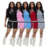 Женские спортивные костюмы с двумя частями Дизайнер 2023 Новый рукавочный шорты с коротким рукавом спортивные костюмы с твердым цветом Elastic B Sportwear 5 Colors