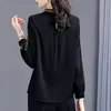 Bluse Elegante ONeck Falten Stickerei Blusen 2022 Herbst Neue Übergroßen Lose Casual Tops Langarm Pendeln frauen Kleidung Hemd