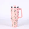 40oz Dog Paw print Tumbler with Handle and Straw Stainless Steel Insulated Laser Travel Mug Tumbler Insulated Tumblers Keep Drinks Cold