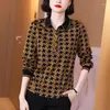 Women's Blouses 2023 Casual Houndstooth Printed Shirt Spring Autumn Stylish Spliced Screw Thread Female Clothing Polo-Neck Commute Button