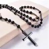 Colares pendentes atravessam jóias religiosas Católicas Colristo Rosário Colar Matte Black Onyx Mietado com hematita