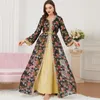 Roupas étnicas elegantes vestidos femininos casuais abayas for women muçulmana 2 peças conjuntos de renda de guipure impressa floral