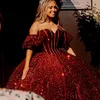 Vermelho escuro brilhante lantejoulas querida vestido de baile quinceanera vestidos contas doce 16 vestido pageant vestidos de 15 anos