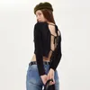 Women's Sweaters Bandage Backless Knitted Sweater 2023 Autumn Winter Sexy Slim Imitation Mink Hair Pullovers Letter Embroidery Lady Y2k