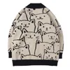 Suéter dos homens Harajuku Cartoon Cat Cardigan Sweater Homens Streetwear Padrão College Knitwear Casual Malha Japonesa Jaqueta Mulheres Unissex 231127