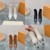 2023 designer Luxury pure color Pointy ankle boots womens 100% leather Printed letter Party Breathable golden metal chain boot lady sexy fashion high-heeled shoes