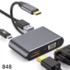 848D USB-C to HDTV VGA USB3.0 Type C PD 4 IN 1 Adapter High Speed 4K 60HZ Resolution Support for MacBook Tablet