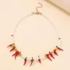 Kettingen Mode Dame Rode Chili Peper Kettingen Voor Vrouwen Bohemian Kralen Handgemaakte Parels Hars Kraag Choker Sieraden Gift