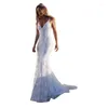 Sexy Deep V-Neck Mermaid Wedding Dress Boho Sleeveless Lace Appliques Bridal Gown Backless Zipper Tulle Train Vestido De Noiva