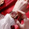 Женские часы Poedagar Watch Женские бриллианты кожаные квартальные наручные часы Водонепроницаемые светящиеся розовые золотые вино красные дамы подарок 230426