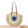 3-color New simple round one shoulder straw braided bag braided beach bag