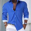 Camisas casuales para hombres con botones para hombres Diseño de rayas de manga larga Cuello de banda Tops de vestir cómodos Perfecto para cualquier ocasión