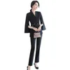 Damen Zweiteiler Hose Eleganter Anzug Split Dreiviertelärmel mit Gürtel Blazer Mantel und Bleistift Modeteile Set 4XL 231127