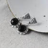 Dingle örhängen FNJ runda 925 Silver Pure Original S925 Sterling Drop Earring for Women Jewelry Natural Black Agate