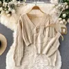 Sweaters Pinkou Women Chic Solid Cardigan Two Piece Set Sleeveless Knitted Camis Short Style Sweater Coats Outwear Chic Suits TZ163