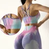 Yoga Outfit Tie Dyeing Women's Sportswear Yoga Set Workout Clothes Wear Sports Gym Clothing Fitness Legging Bra Crop Long Sleeve Gym Set good P230504