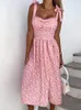 Sukienki swobodne Drukuj sukienka kantarkowa Kobiety bez pleców bez rękawów koronki w stylu vintage żeńskie samice wiosenne mody midi dla kobiety 230426