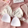 Set di reggiseni per ragazze piccole senza ferretto biancheria intima per dormire pizzo amore ricamo coppa sottile con imbottitura reggiseno e mutandine per lingerie giapponese 230427