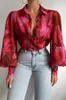 Baskı Fener Sleeve Bluses 2023 Moda Üstleri Bahar Ofisi Lady Vintage Floral Gömlek Bayanlar Düğme Uzun Kollu Gömlekler