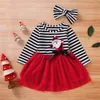 Girl Dresses Arloneet Infant Baby Girls Christmas Santa Striped Dress Princess Headband Outfits Toddler Mesh Tulle Costumes CS17