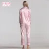 Indumenti da notte da donna HNM Pigiama con stampa a righe rosa Set Abbigliamento da casa in raso di seta 7 pezzi Set Pigiama da donna Primavera Estate Autunno