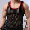 Men tanktops Fashion Men Underhirt elastische bodem shirt vaste kleur mannelijk mesh sexy transparant vest sportkleding