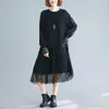 Casual jurken lange mouw elegante zwart katoenen kanten vintage vrouwen losse herfst winterjurk kleding 2023 dames rh915