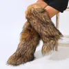 Winter Women Snow Boots Faux Fur Long Boots Warm Plush Platform Knee-high Boots Outdoor Furry Cute Over-the-knee Boots Girls Y2K