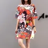 Robes 6 styles motif de dessin animé femmes robe d'été 2022 poupée imprimée robe rayée jaune t-shirt robe à manches courtes Animal chien QM068