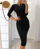 Abiti casual Donna Girocollo Tre quarti Nero Bianco a righe Elegante guaina aderente Hip Slim Midi 2023 Vestidos