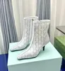 Botte de sandale en maille pour femmes, garnitures en cuir, bottes habillées