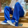 Men's Pants Men High Street Sweatpants Fashion Loose Casual Side Slit Straight-Leg Vintage Blue Jacquard Bottoms Male Clothes