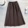 Skirts Neophil 80cm Women Leather Long Pockets Winter Elastic Waist A-Line Flare Skirt Brand Thick Latex Falda Larga S21864 230427