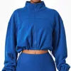 Chemises actives couleur unie entraînement femmes coton Sport Yoga veste à manches longues épais col montant fermeture éclair Fitness manteau vêtements de gymnastique