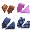 Bow Ties RBOCOMen's Blue Plaid Tie And Handkerchief Set 8cm Brown Paisley Neck With Pocket Square Fashion Dot Necktie Red Wedding