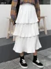 Skirts Black Elastic Waist Pleated Cake Skirt Women Spring Autumn Fashion Females White All-match High Street Casual Party A-line