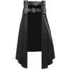 Мужские брюки для косплея, плиссированная юбка в стиле панк, готический кожаный ремень, средневековый килт римского воина, металлический килт с асимметрией, черный костюм на Хэллоуин
