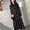 Casual Dresses 2023 Autumn Long Sleeve Flower Printed Dress Women Vintage Stand Collar Floral Elegant Fashion Supper Fairy Chiffon